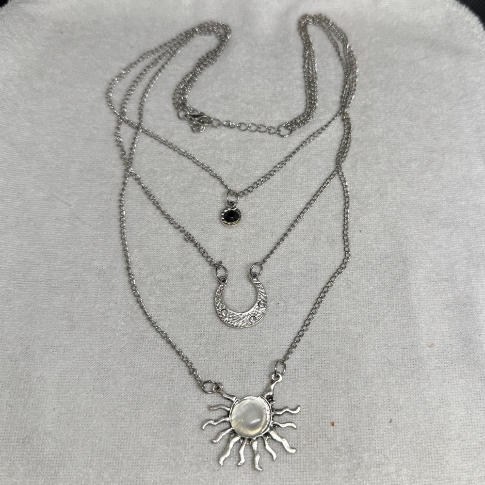 Silver Layered Sun Pendant Necklace